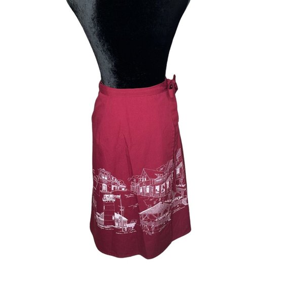 Quahog Hollow Skirt Womens XS Maroon Berry Midi Aline Wrap Tourist Sketch - Picture 7 of 11